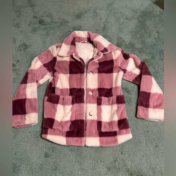 Pink Checkered Fur Coat - Picture 2 of 8